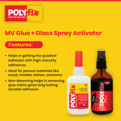 Polyfix MV Glue + Glass Spray Activator Combo Kit: Versatile Adhesive for Wood, Metal, and More - 50g+50ml