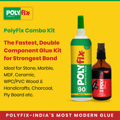 Polyfix HV Glue and Spray Activator (Glass Bottle) Kit: Fast Bonding with Thick Instant Glue Activator Spray for pasting Wood, Metal, Ceramics, Handicrafts- 250g+100ml