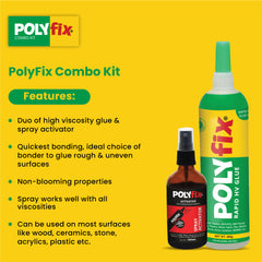 Polyfix HV Glue + Glass Spray Activator Combo Kit : The Ultimate Adhesive Solution for Wood, Metal, and More - 20g+20ml