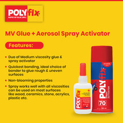 Polyfix MV Glue + Aerosol Spray Activator Combo Kit: The Ultimate High-Viscosity Adhesive Solution for Multiple Materials - 30g+100ml