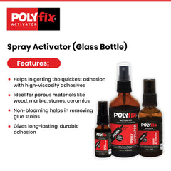 Polyfix Spray Activator (Glass Bottle): Fast Bonding with Instant Glue Activator Spray for pasting MDF, Wood, Marble, Stone, Acrylic, Metal, Plastics- 20ml