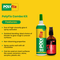 Polyfix HV Glue + Glass Spray Activator Combo Kit : The Ultimate Adhesive Solution for Wood, Metal, and More - 250g+100ml