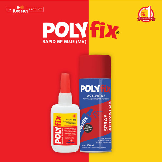 Polyfix MV Glue + Aerosol Spray Activator Combo Kit: The Ultimate High-Viscosity Adhesive Solution for Multiple Materials - 125g+500ml