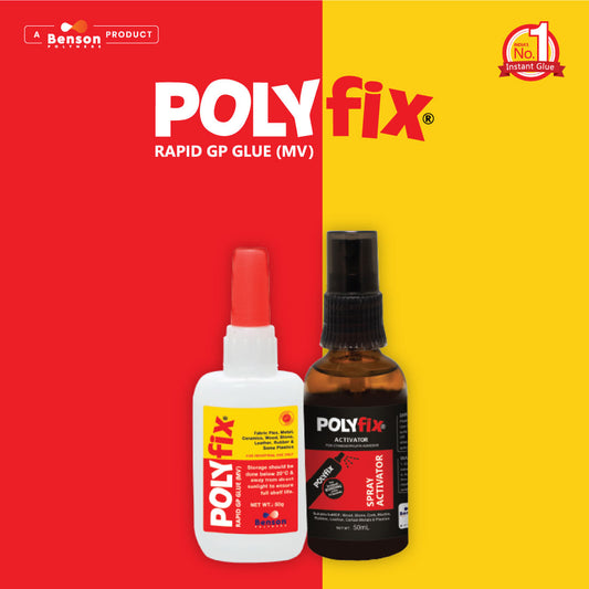 Polyfix MV Glue + Glass Spray Activator Combo Kit: Versatile Adhesive for Wood, Metal, and More - 250g+100ml