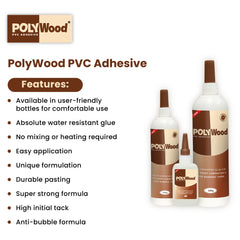 Polywood PVC Multi-Purpose Glue, 100% Bond, 50% Cost, Easy to Use, Water-Resistant Properties, Very Quick Drying Formula, Ideal for PVC Sheet, Charcoal, Acrylic, Mica Lamination on wooden MDF Board & pasting Edge Banding Tapes