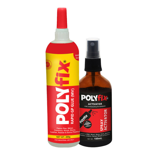 Polyfix MV Glue + Glass Spray Activator Combo Kit: Versatile Adhesive for Wood, Metal, and More - 250g+100ml